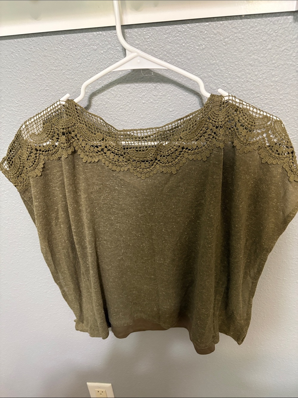 Beautees Olive Crochet Trim Knit Top